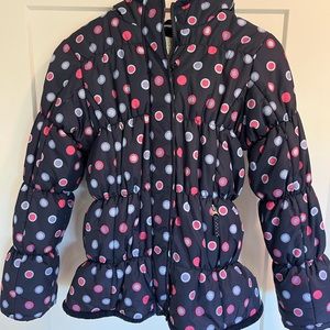 Lands End size Med(10-12) blue with pink polka dot ski jacket